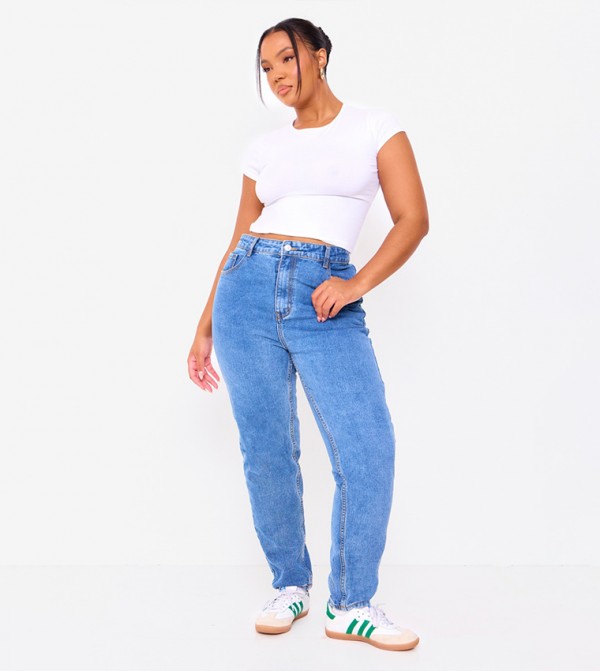 Curve Mid Washed Mom Fit Jeans