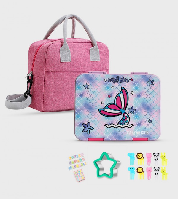 Mermaid Themed 6 & 4 Convertible Bento Lunch Box Set with Bag