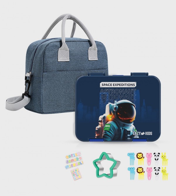 Space KSA Themed 6 & 4 Convertible Bento Lunch Box Set with Bag