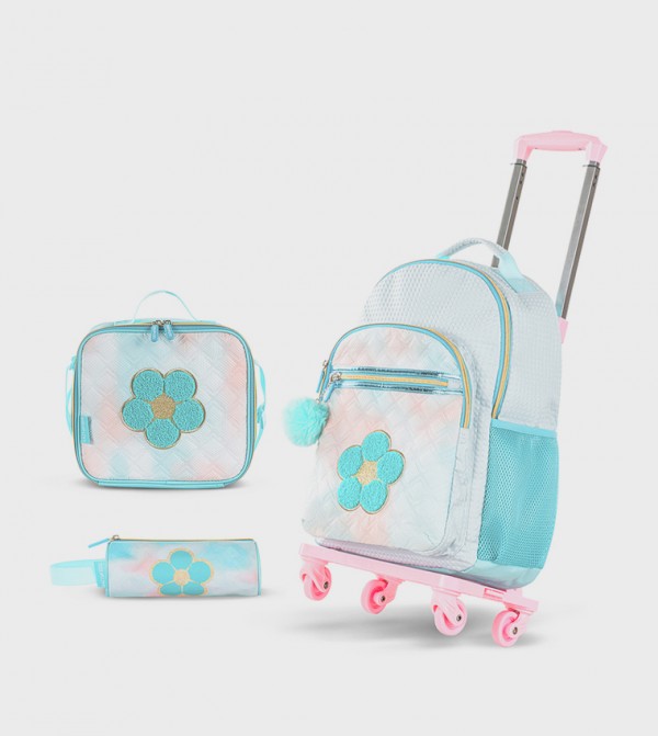 4-Piece Printed 18" 4 Wheel Trolley Backpack Set