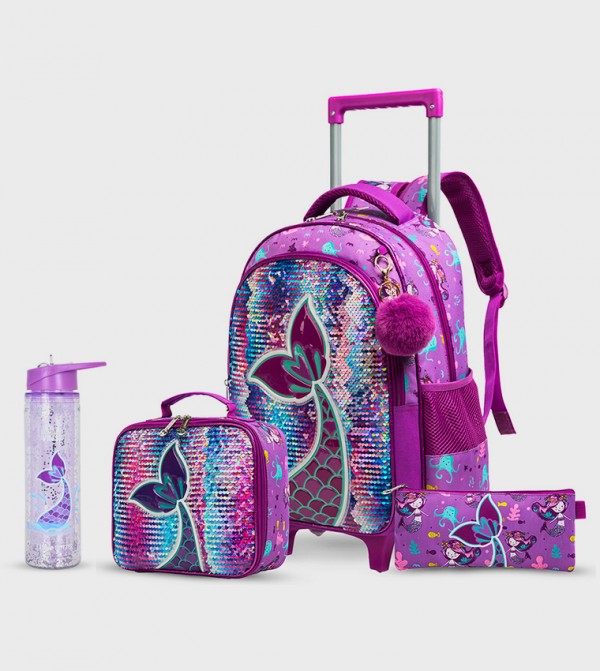 4-Piece Mermaid Themed 18" Trolley School Bag Set