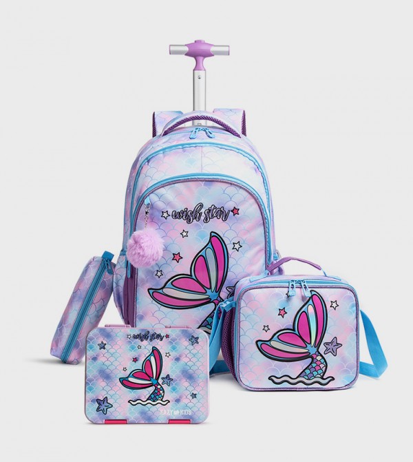 4-Piece Mermaid Themed 18" Trolley School Bag Set