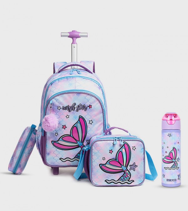 4-Piece Mermaid Themed 18" Trolley School Bag Set
