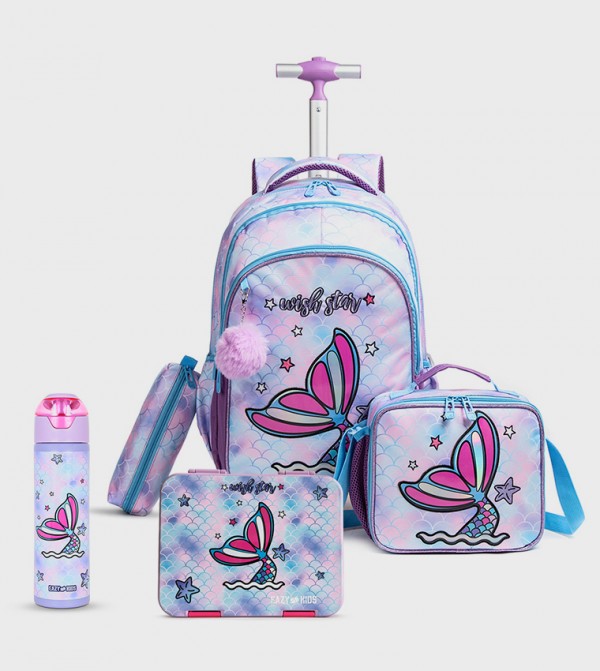 5-Piece Mermaid Themed 18" Trolley School Bag Set