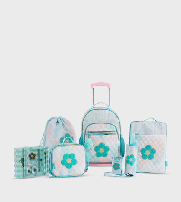 9-Piece Printed 18" 4 Wheel Trolley Backpack Set - Flora