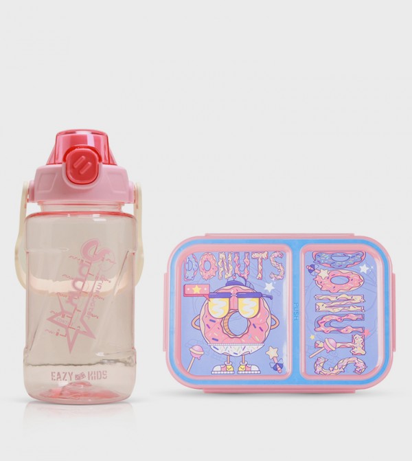 2 Compartment Bento Lunch Box and Water Bottle Set - Donut