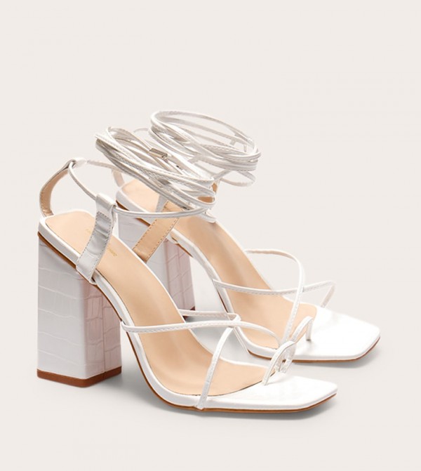 Wide Fit Toe Loop Ankle Tie Chunky Block Heel Sandals