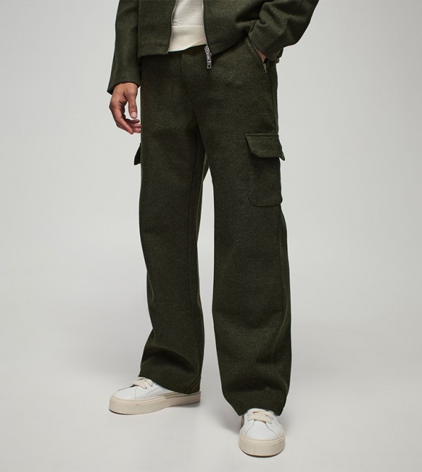 Wool Look Wide Leg Cargo Trousers