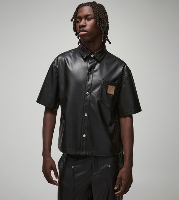 PU Short Sleeves Oversized Shirt