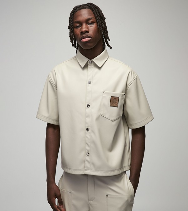 PU Short Sleeves Oversized Shirt