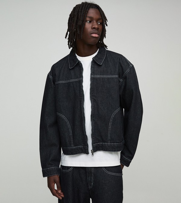 Boxy Contrast Stitch Denim Jacket