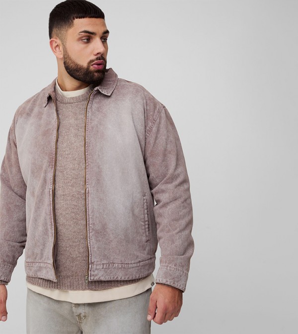 Washed Long Sleeves Zip-Up Oversized Shirt