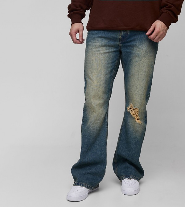 Tall Tinted Ripped Rigid Flared Jeans