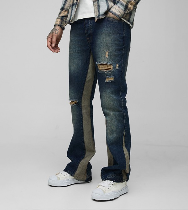 Tall Rigid Flare Distressed Washed Slim Fit Jeans