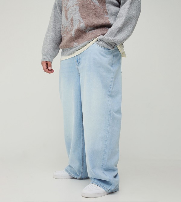 Buy BoohooMAN Plus Tall Rigid Pleat Detail Relaxed Fit Jeans In