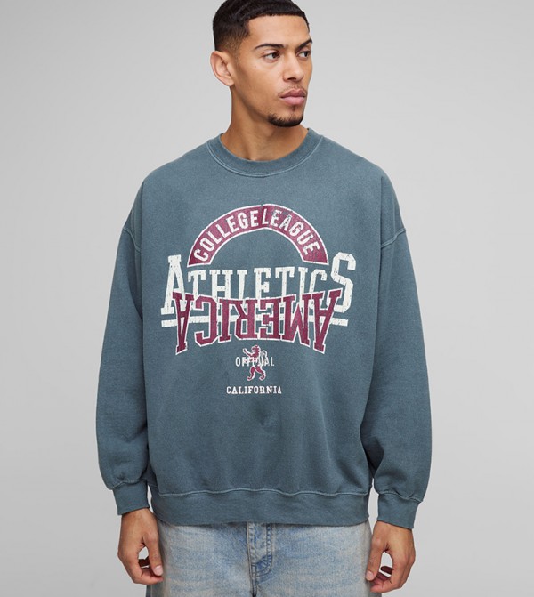 Washed Varsity Graphic Oversized Sweatshirt