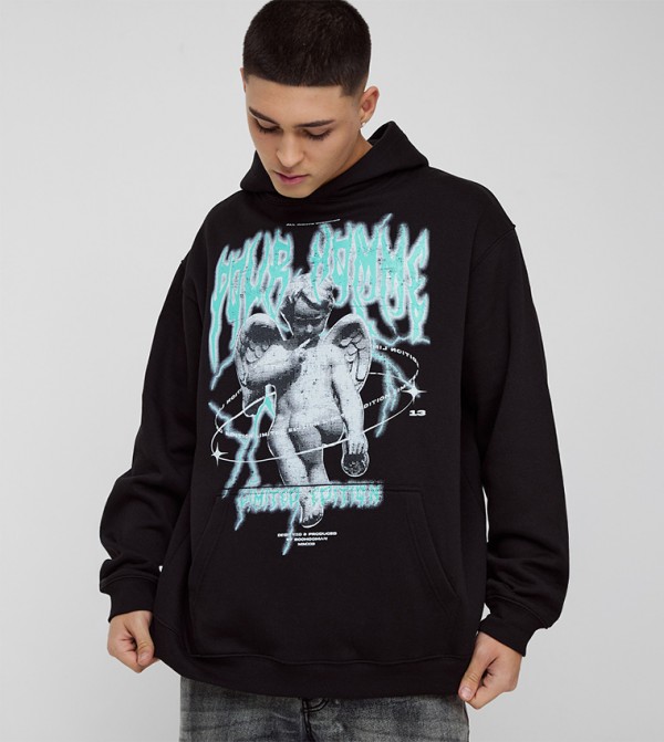 Printed Long Sleeves Oversized Hoodie