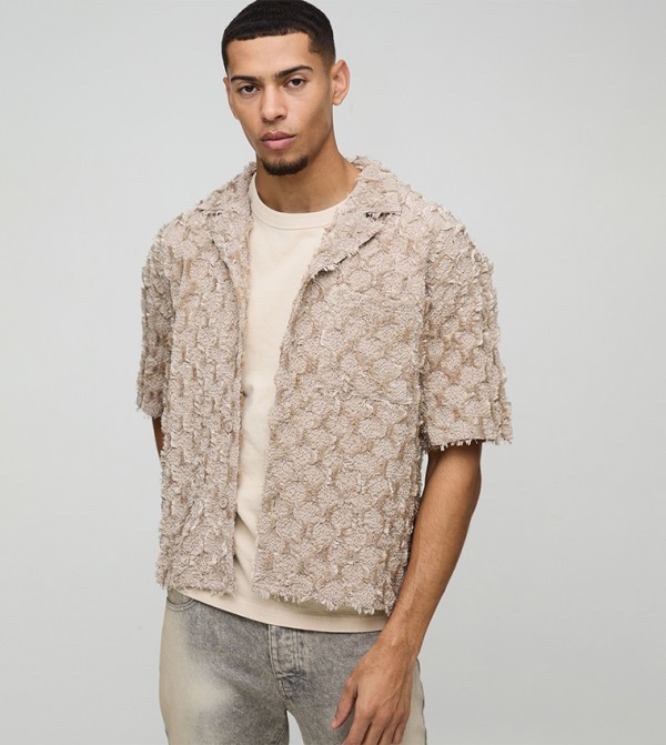 Tufted Crinkle Short Sleeves Oversized Shirt