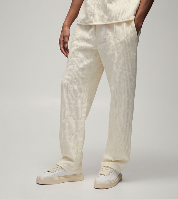 Embossed Houndstooth Straight Fit Trousers