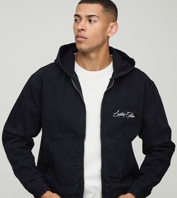 Embroidered Denim Hooded Jacket