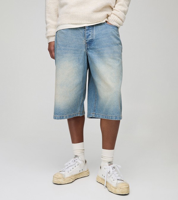 Longline Rigid Stonewash Denim Shorts