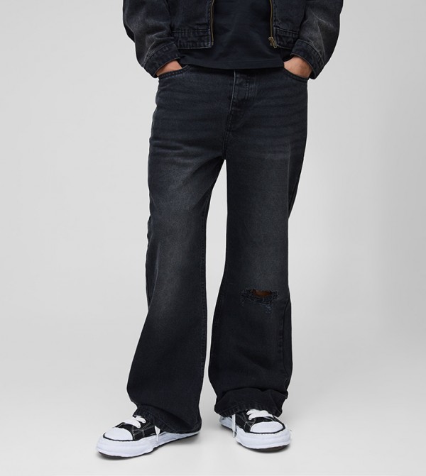 Washed Ripped Loose Fit Bootcut Jeans