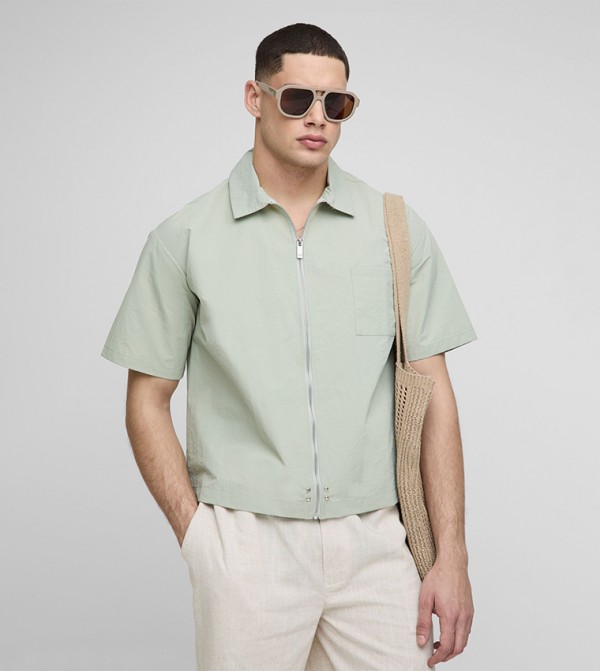 Crinkle Nylon Zip Up Oversized Shirt