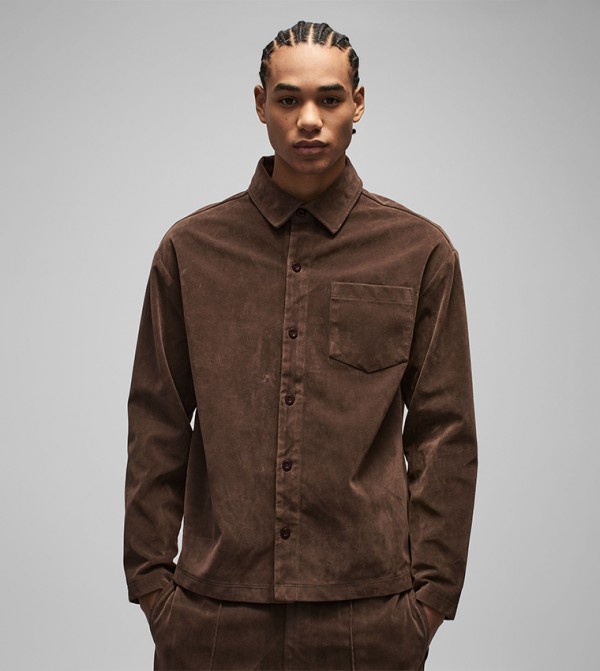 Faux Suede Long Sleeves Oversized Shirt