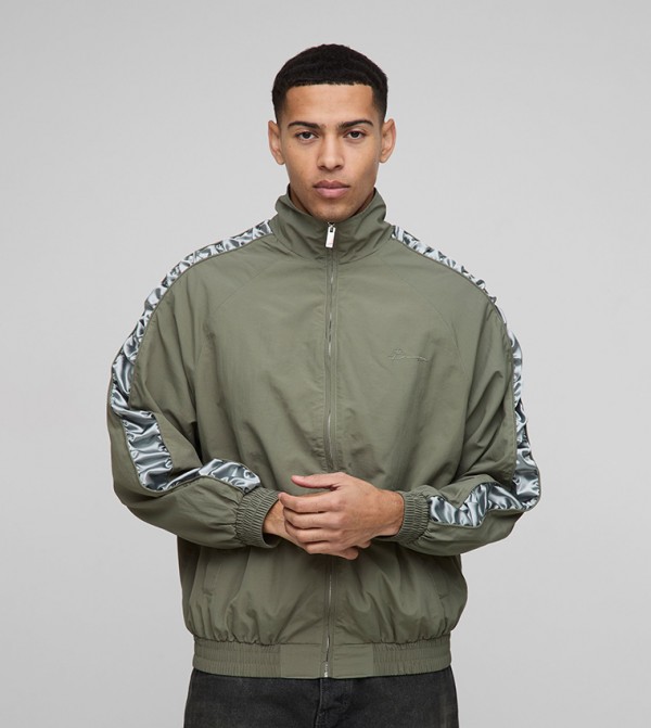 Regular Fit Ruched Sleeves Nylon Track Jacket