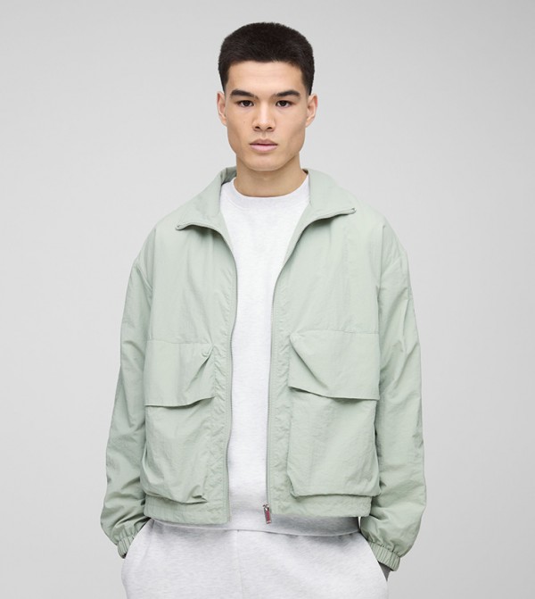 Crinkled Nylon Combat Oversized Track Jacket