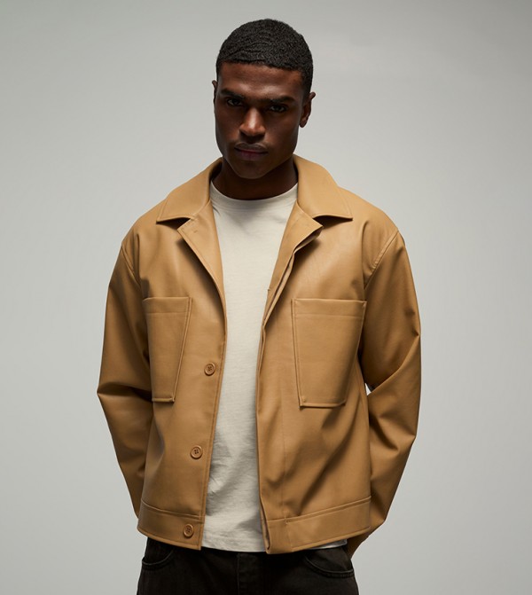 PU Boxy Fit Pocket Detail Harrington Jacket