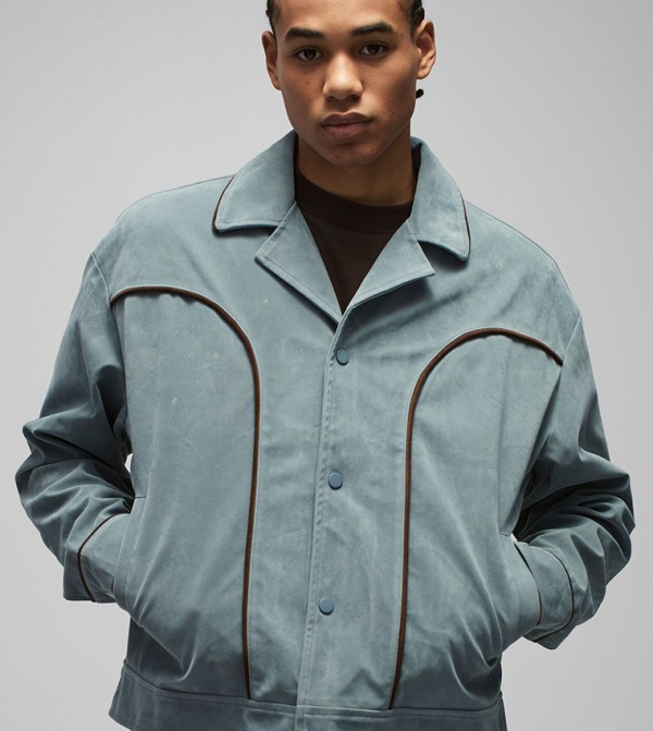 Boxy Faux Suede Lapel Collar Harrington Jacket