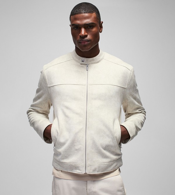 Regular Fit Washed Faux Suede Biker Jacket