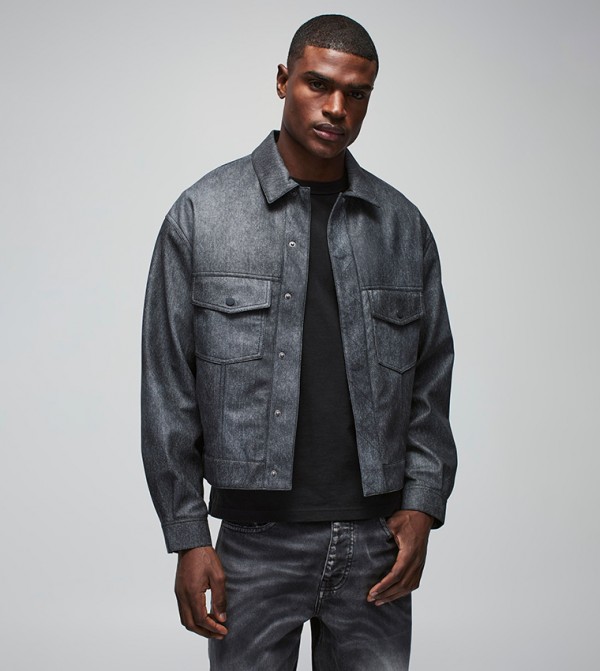 Washed Twill Stitch Detail Oversized Trucker Jacket