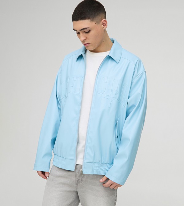 Official Oversized PU Embossed Collard Bomber Jacket