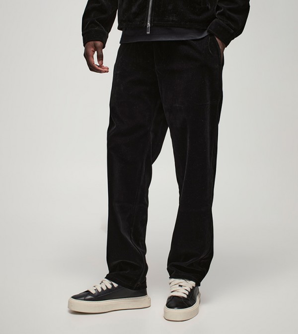 Mid Rise Straight Fit Velour Trousers
