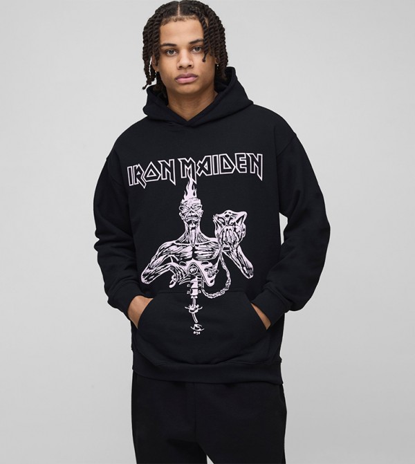 Iron Maiden Print Oversized Hoodie