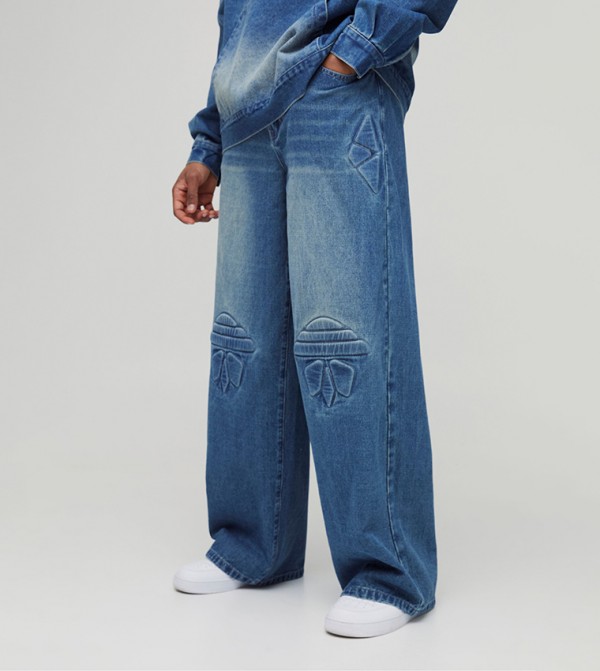 Tall Debossed Biker Baggy Jeans