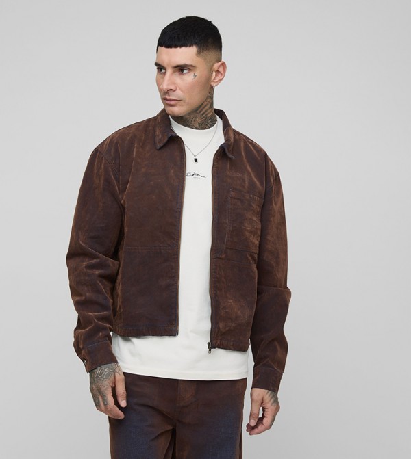 Tall Flocked Denim Boxy Harrington Jacket