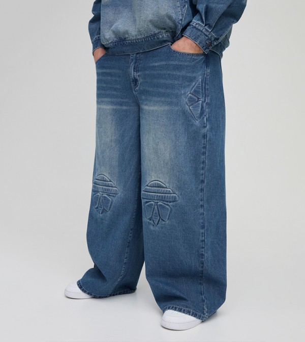 Plus & Tall Debossed Biker Baggy Jeans