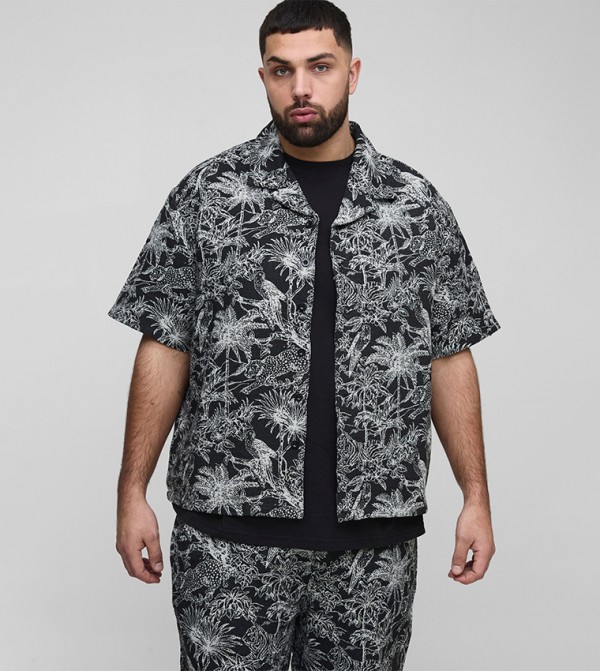 Tropical Print Short Sleeves Oversized Shirt