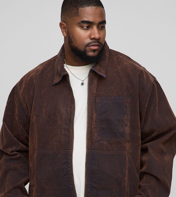 Plus & Tall Flocked Denim Boxy Harrington Jacket