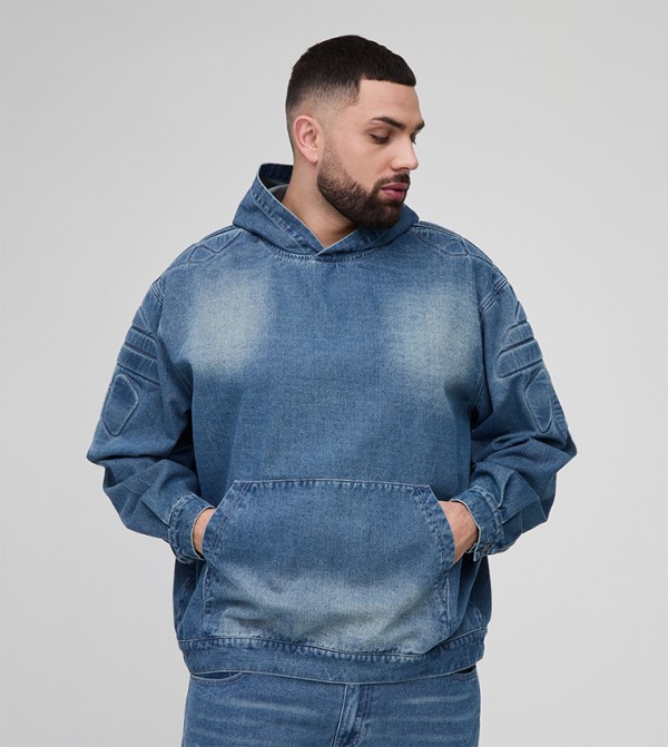 Faded Long Sleeves Oversized Denim Hoodie