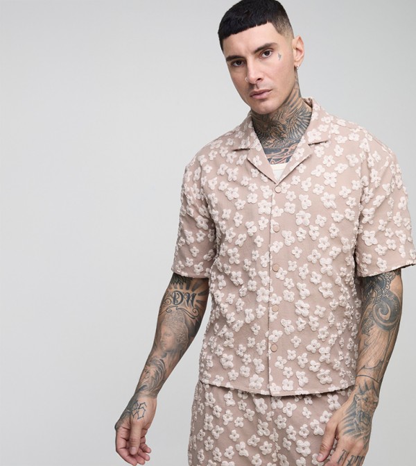 Tall Floral Jacquard Short Sleeves Shirt