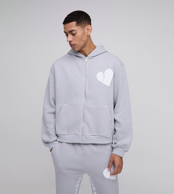 Printed Zip-Through Oversized Hooded Jacket