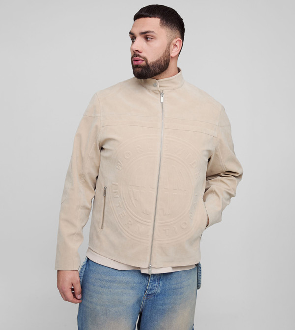 Plus & Tall Faux Suede Embossed Biker Jacket