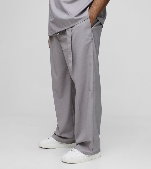 Belted Pleated Relaxed Fit Trousers