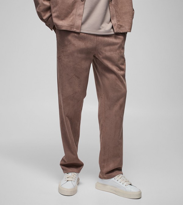 Mid Rise Suedette Straight Fit Trousers