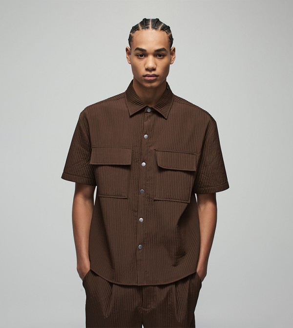 Pleated Short Sleeves Oversized Shirt