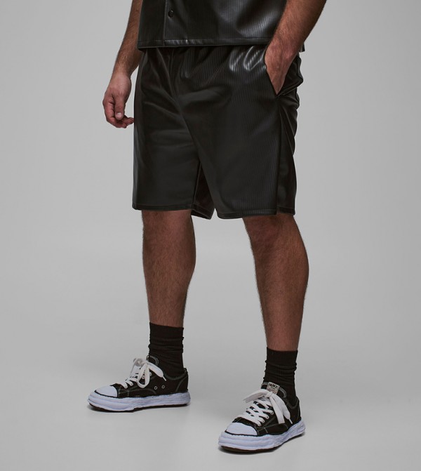 Plus & Tall Pleated PU Basketball Shorts